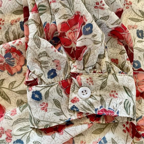 Nasty Gal Bohemian, Off-White & Pink, Long-Sleeved, Flowy, Floral, V-Neck Dress - Picture 12 of 16